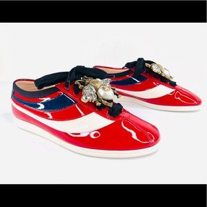 GUCCI Falacer Ace Patent Bee Pearl Crystal Sneaker